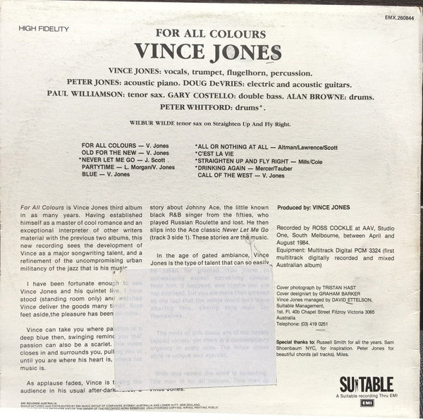 Vince Jones : For All Colours (LP, Album)