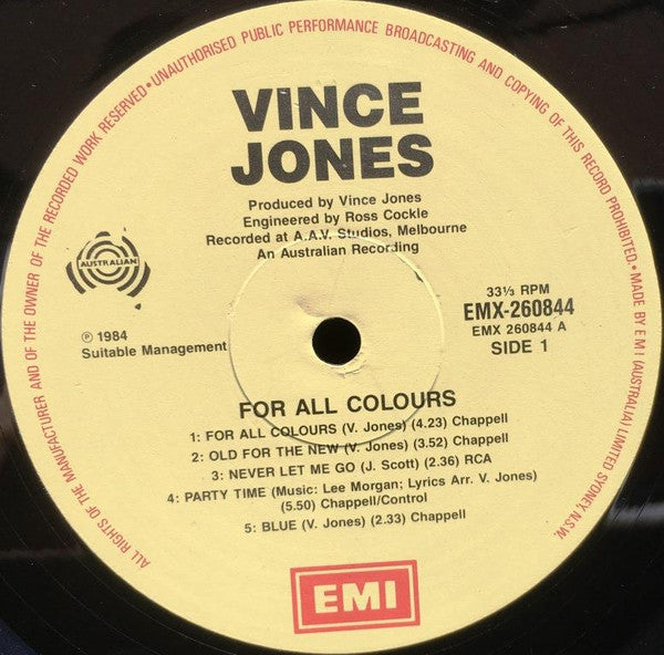 Vince Jones : For All Colours (LP, Album)