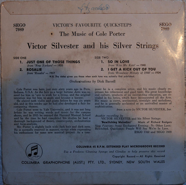 Victor Silvester and His Silver Strings : Victor's Favourite Quicksteps (7", Single, Mono)