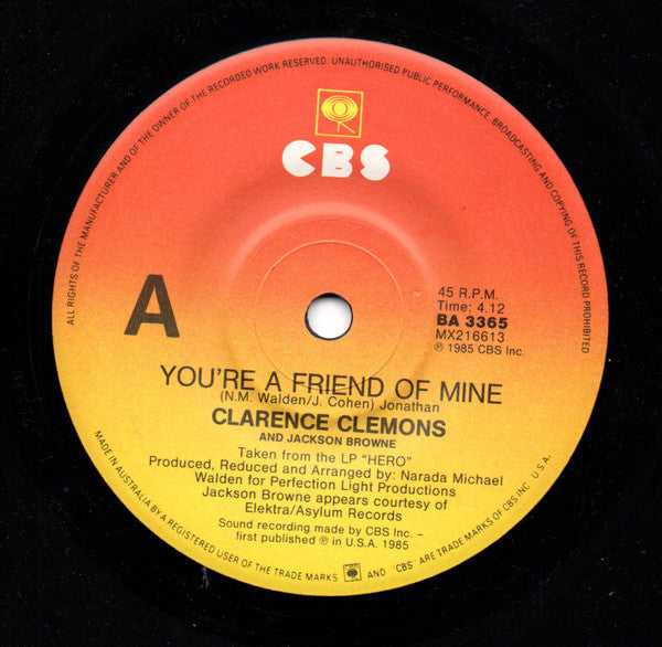 Clarence Clemons And Jackson Browne : You're A Friend Of Mine (7", Gen)