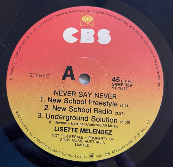 Lisette Melendez : Never Say Never (12&quot;, Promo)