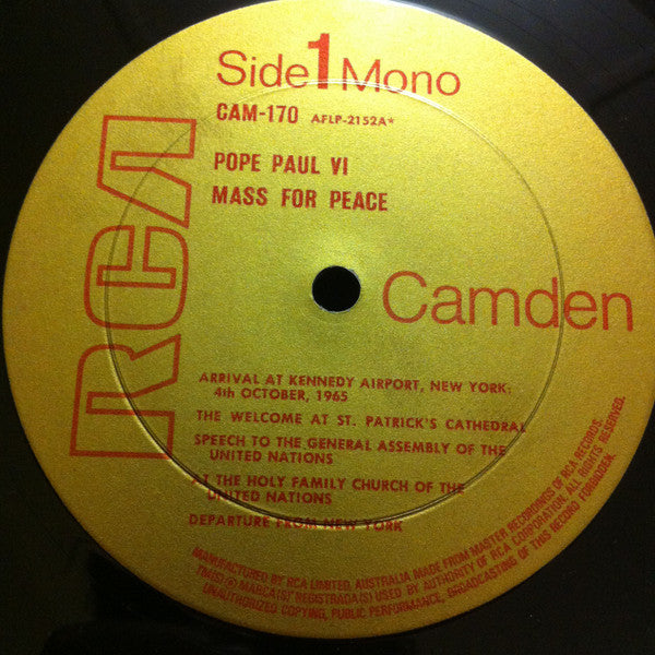 Pope Paul VI : Mass For Peace (LP, Mono)