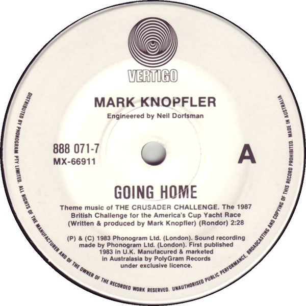 Mark Knopfler : Going Home: The Crusader Challenge Official Theme Music (7", Single)