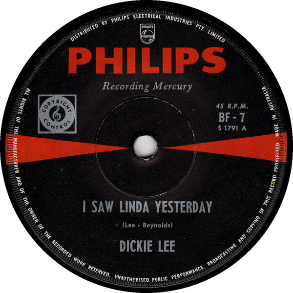 Dickey Lee : I Saw Linda Yesterday (7", Single)