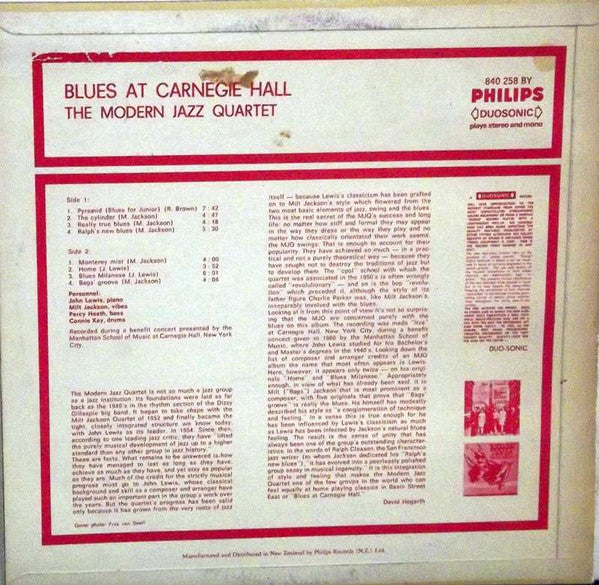 The Modern Jazz Quartet : Blues At Carnegie Hall (LP, Album, Mono)