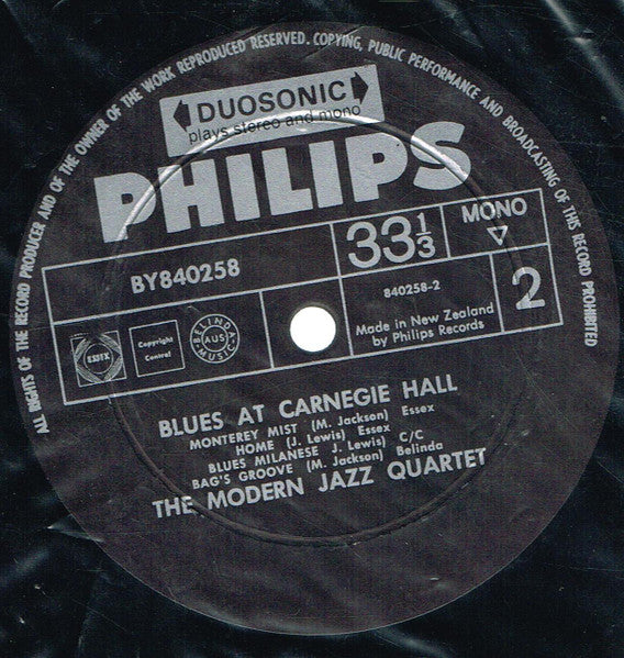 The Modern Jazz Quartet : Blues At Carnegie Hall (LP, Album, Mono)