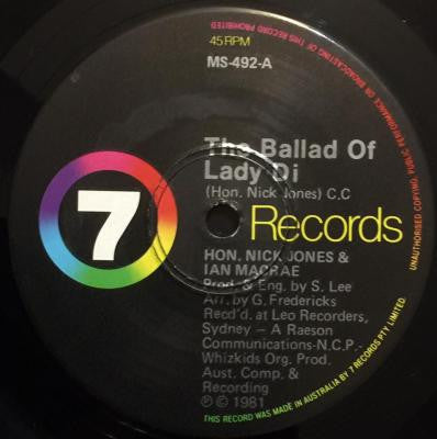 The Hon. Nick Jones And Ian Macrae : The Ballad Of Lady Di (7&quot;, Single)