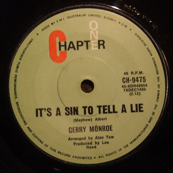 Gerry Monroe : It's A Sin To Tell A Lie (7", Single)