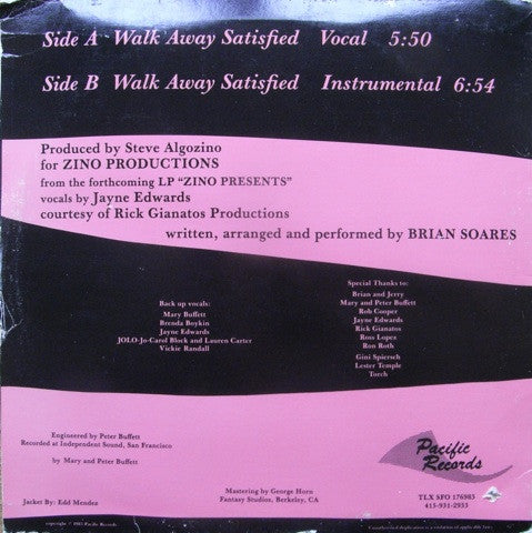 Zino (2) Featuring Jayne Edwards : Walk Away Satisfied (12", Single)