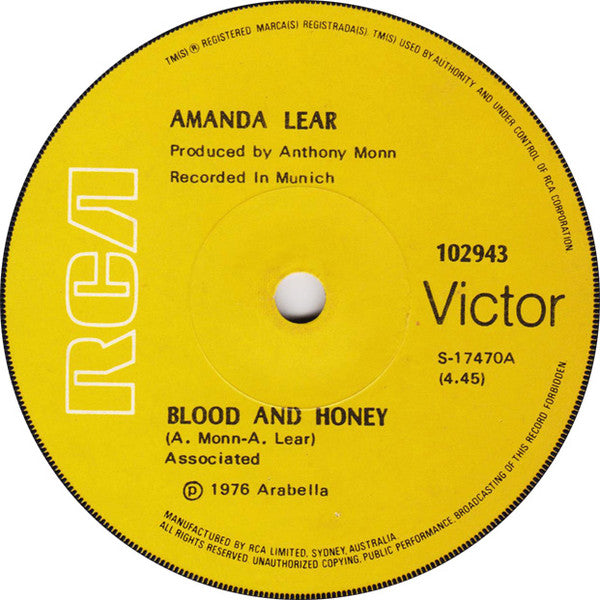 Amanda Lear : Blood &amp; Honey (7&quot;, Single)