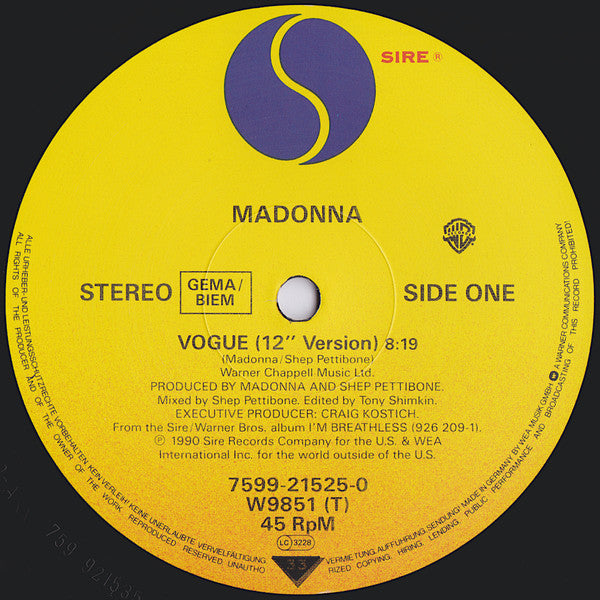 Madonna : Vogue (12" Version) (12")