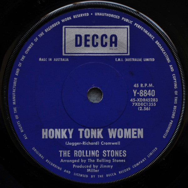 The Rolling Stones : Honky Tonk Women / You Can&#39;t Always Get What You Want (7&quot;, Mono)