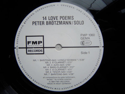 Peter Brötzmann : 14 Love Poems (LP)
