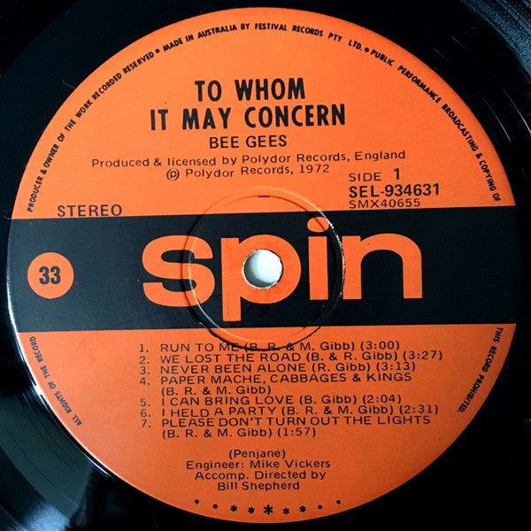 Bee Gees : To Whom It May Concern (LP, Album, Gat)
