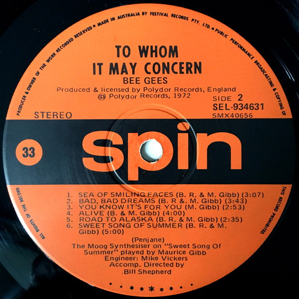 Bee Gees : To Whom It May Concern (LP, Album, Gat)