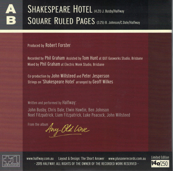 Halfway : Shakespeare Hotel (7", Single, Ltd, Gat)