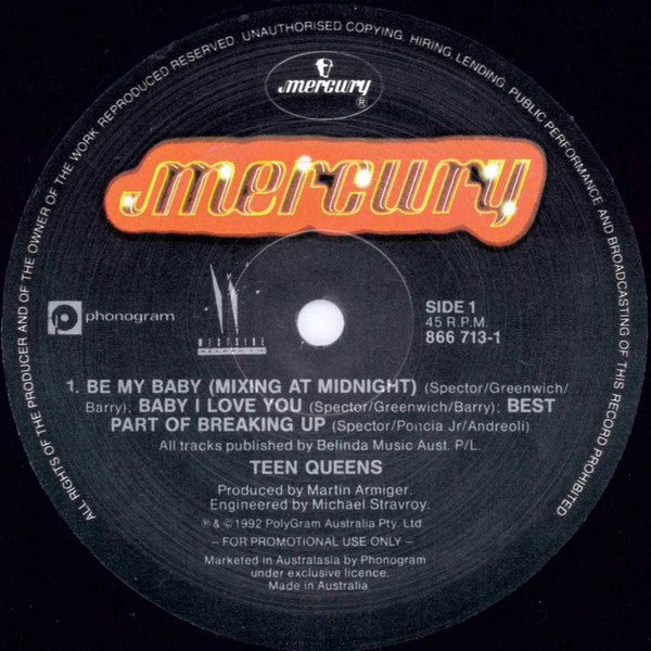Teen Queens (2) : Be My Baby (12", Single, Promo)