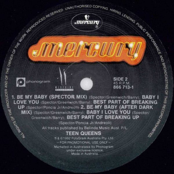 Teen Queens (2) : Be My Baby (12", Single, Promo)