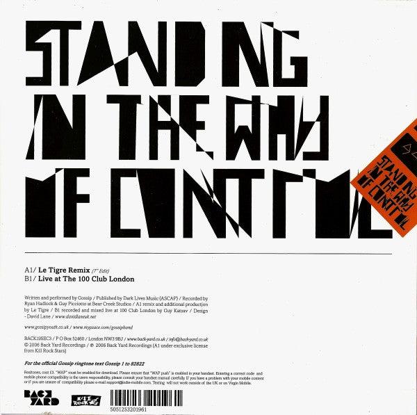 Gossip* : Standing In The Way Of Control (7", Single)