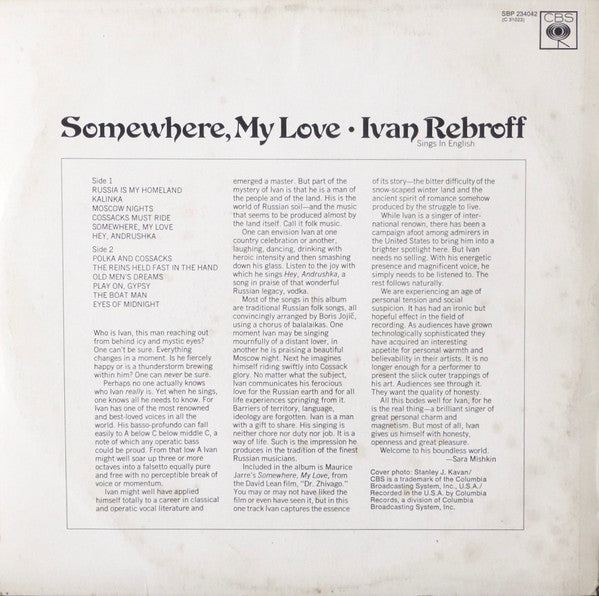 Ivan Rebroff : Somewhere, My Love (LP, Album)