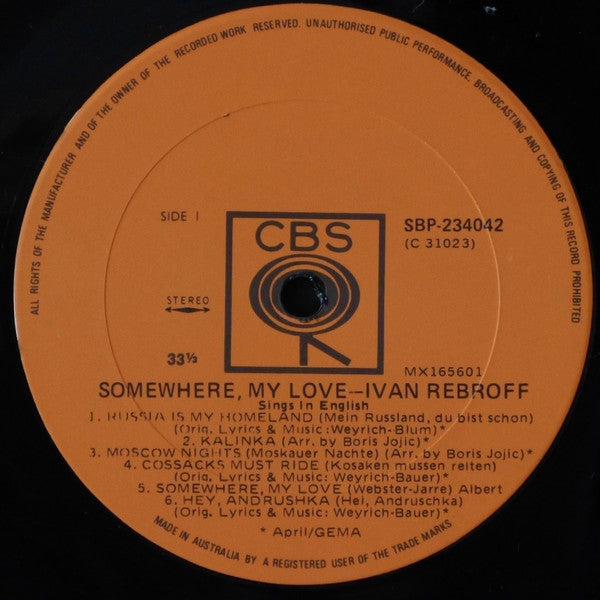 Ivan Rebroff : Somewhere, My Love (LP, Album)