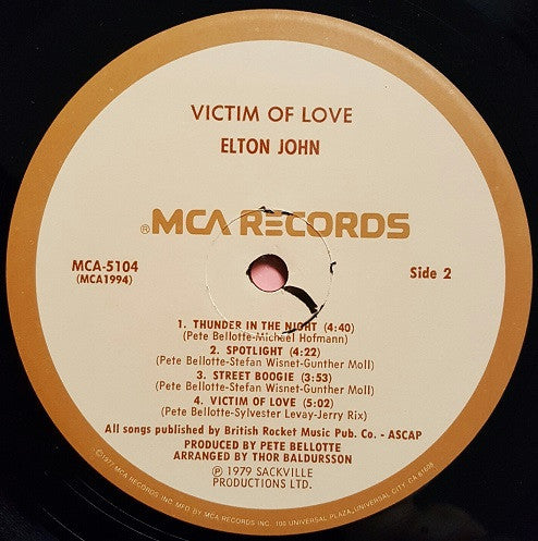 Elton John : Victim Of Love (LP, Album, Pin)