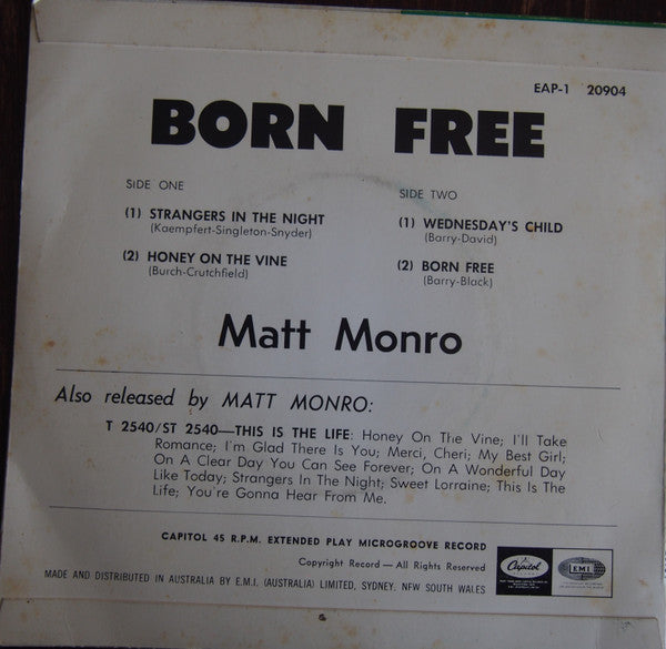 Matt Monro : Born Free (7", EP)