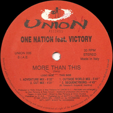 One Nation Feat Victory (2) : More Than This (12")