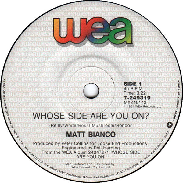 Matt Bianco : Whose Side Are You On? (7&quot;, Single)