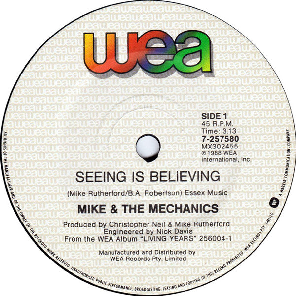 Mike & The Mechanics : Seeing Is Believing (7", Single)