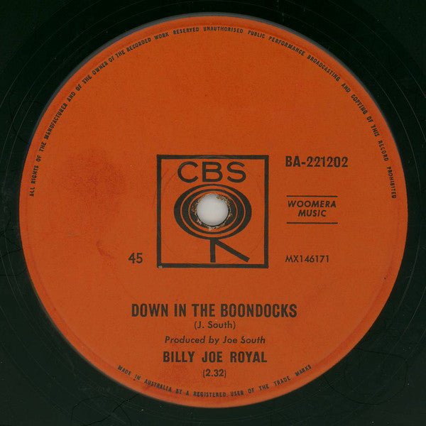 Billy Joe Royal : Down In The Boondocks (7&quot;, Single)