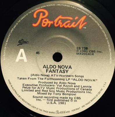 Aldo Nova : Fantasy (7&quot;, Single)