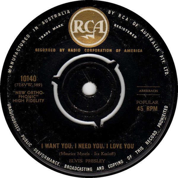 Elvis Presley : I Want You, I Need You, I Love You (7&quot;, Single)