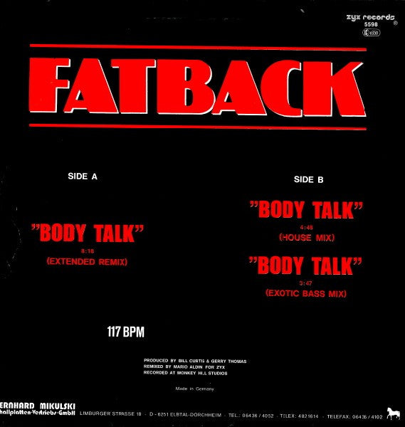 The Fatback Band : Body Talk (12")