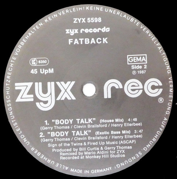 The Fatback Band : Body Talk (12")