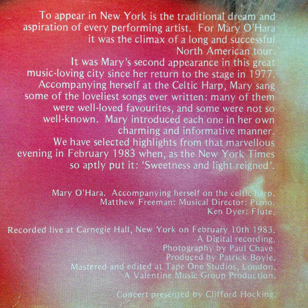 Mary O'Hara : Live At Carnegie Hall (LP, Album)