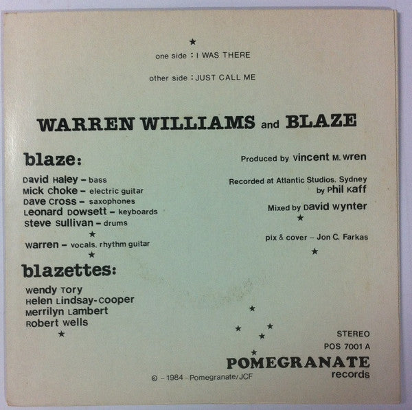 Warren Williams (6) and Blaze (71) : I Was There (7")