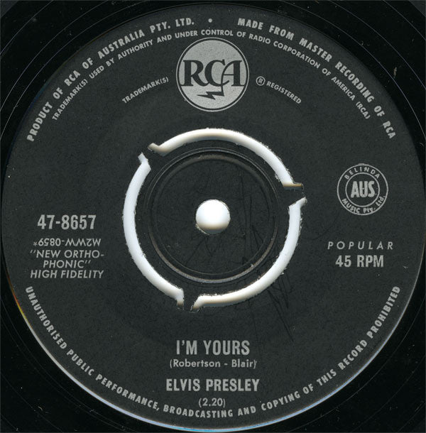 Elvis Presley : I'm Yours / (It's A) Long Lonely Highway (7", Single)