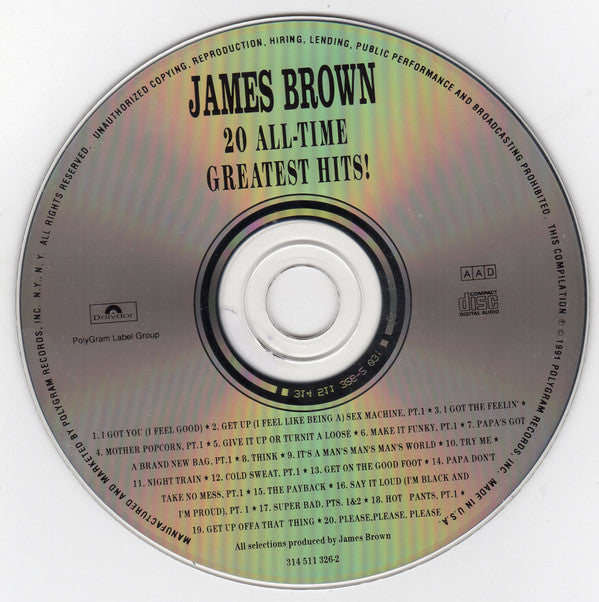 James Brown : 20 All Time Greatest Hits! (CD, Comp, RP)