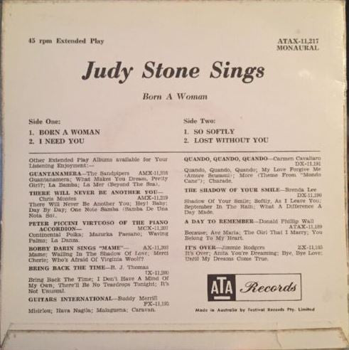 Judy Stone : Judy Stone Sings "Born A Woman" (7", EP)
