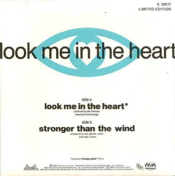 Tina Turner : Look Me In The Heart (7", Single, Ltd)