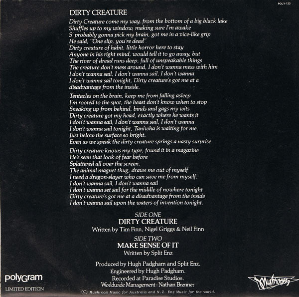 Split Enz : Dirty Creature (7", Single, Ltd)