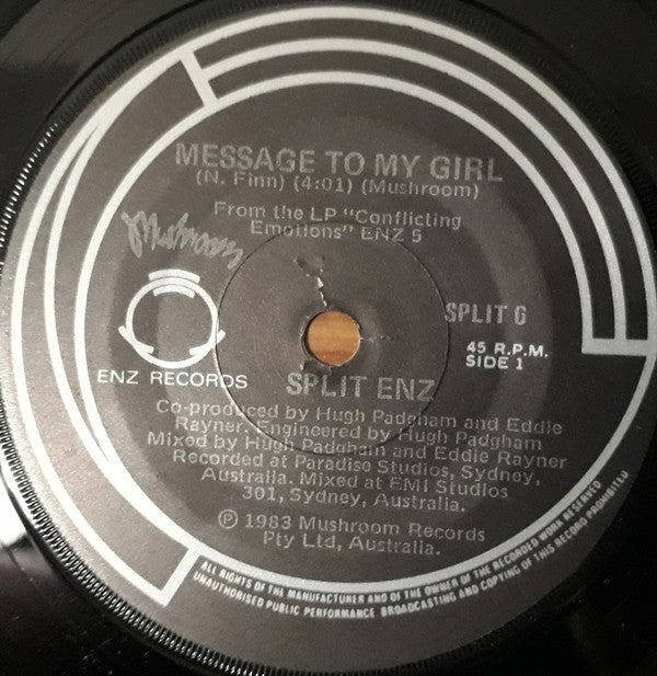 Split Enz : Message To My Girl (7", Single)