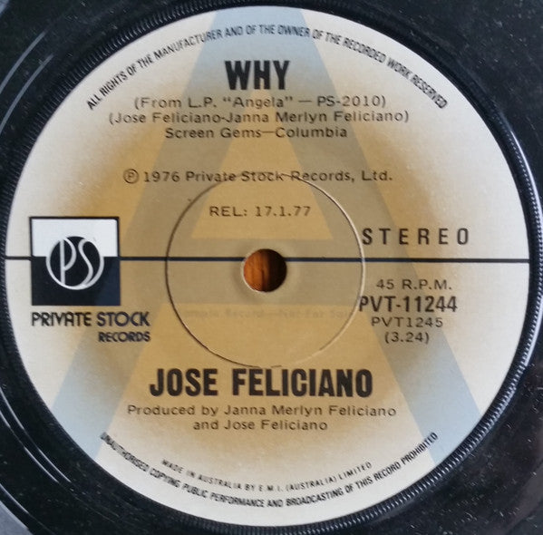 José Feliciano : Why (7&quot;, Single, Promo)